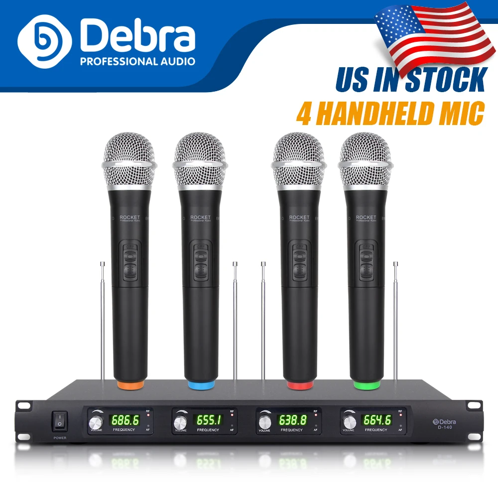 

Top quality!!!Debra Audio D-140 4 Channel 4 Handheld cordless Mic UHF Wireless Microphone System For Church speech Karaoke party