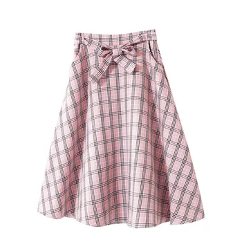 

3 Color Summer Spring Plaid A-line Mid Skirt Preppy style Cute Korea Women Style Summer Female Fashion Bow High waist Skirts