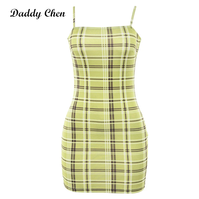 

Daddy Chen Plaid Mini Dress Summer Elegant Sexy Dresses Shoulders Off Sleeveless Spaghetti Strap Bodycon Vestidos Sukienki Robe