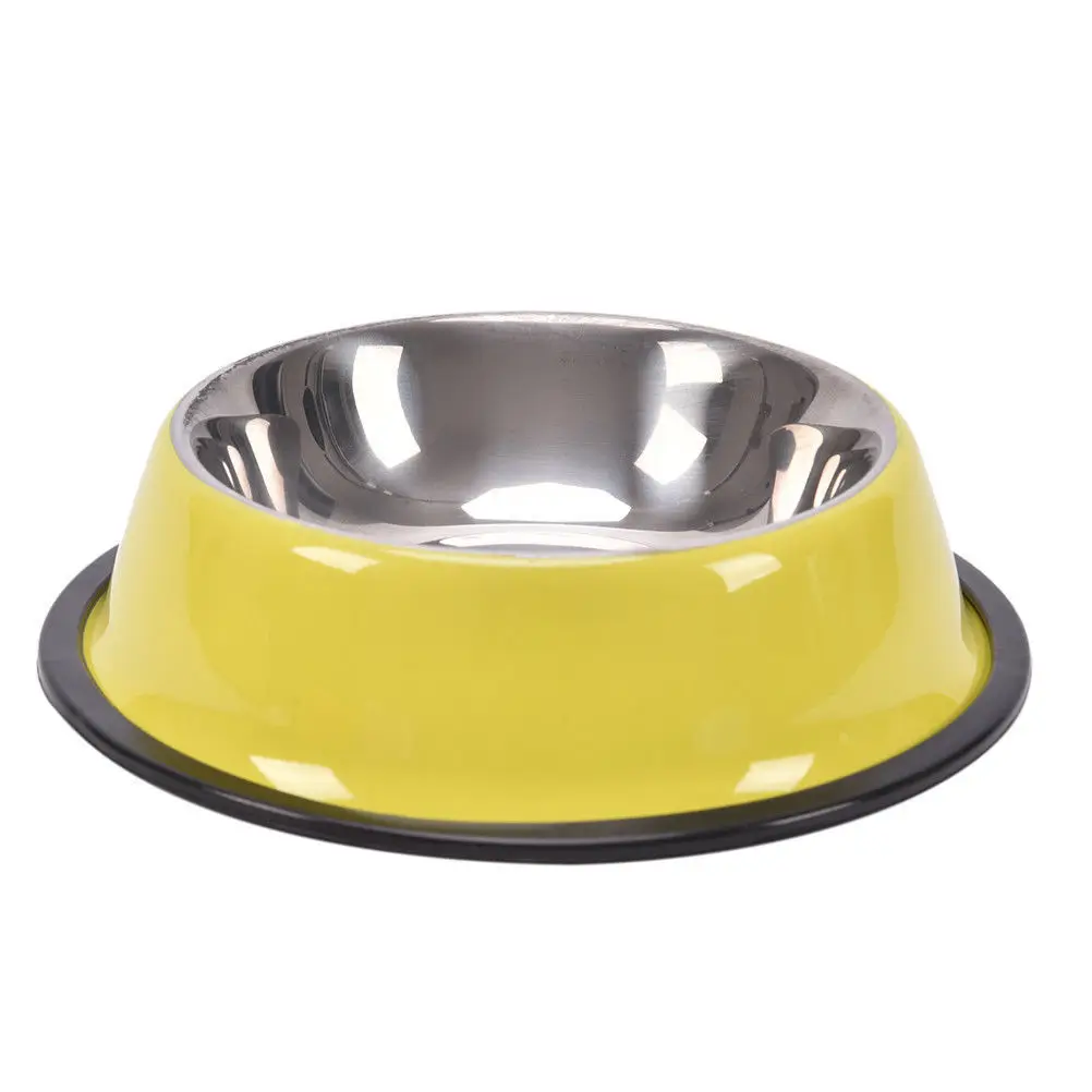 Практичный красивый классический популярный собачий щенок Нескользящая пластиковая гибридная чаша из нержавеющей стали блюдо прочный - Цвет: Цвет: желтый