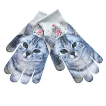 Забавные перчатки с принтом животных для мужчин и женщин, зимние теплые варежки с 3D-принтом, вязаные перчатки для сенсорного экрана, Guantes Invierno Mujer C10