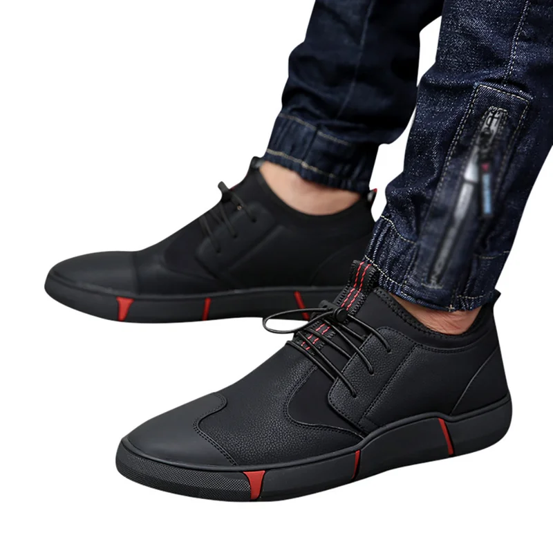 

Brand high quality all black men's leather casual shoes fashion breathable sports shoes fashion flat shoes large size 39-47