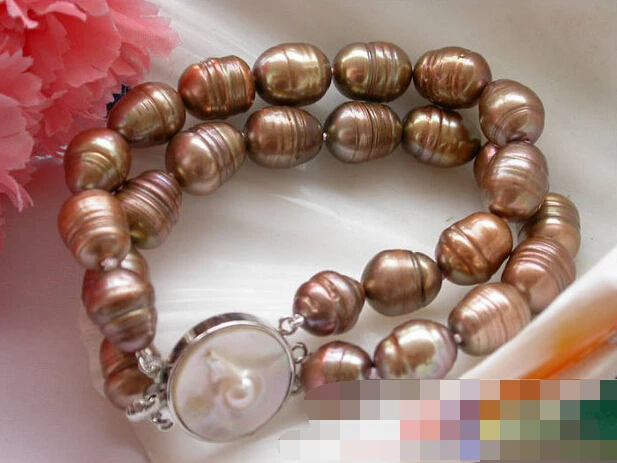 

FREE SHIPPING>>>@@ > 01298 2row 8" coffee rice lines freshwater pearl bracelet