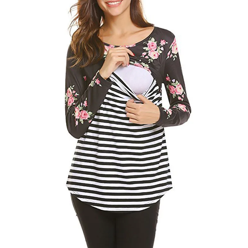 

Autumn Floral Print Nursing Maternity Tops Pregnancy Breastfeeding Tee Long Sleeve Feeding T-shirts For Pregnant Women Tops