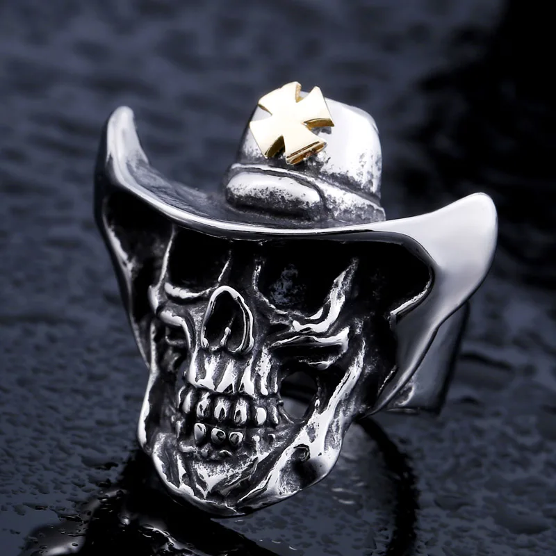 Beier new store 316L Stainless Steel ring top quality gold Cross hat skull ring fashion Jewelry BR8-429