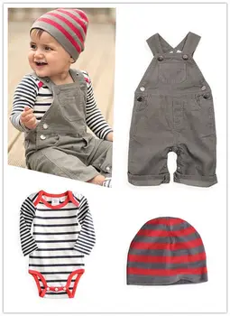 

2020 New arrival fashion Gentleman modelling Baby Boy clothes set Baby Romper+overalls+Hat 3pcs/set baby clothing