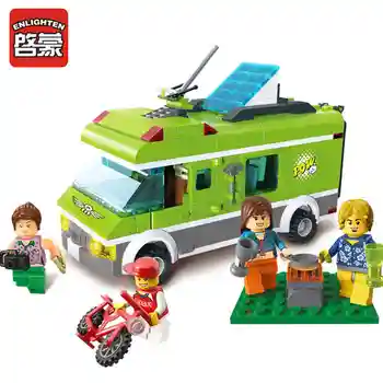 

City Travel RV Building Blocks Set Assembled Car Bike Dolls Kitchen Tableware Model Children Toys Bricks Kids Christmas Gifts