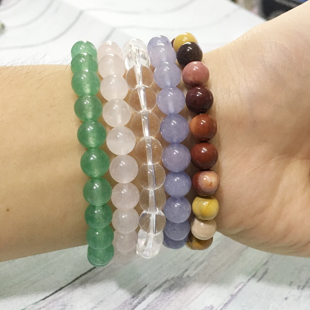 MG0426 2019 New Bracelet 8 mm Natural Stone Set Trendy Rose Clear Quarz Crystals Jewelry Mookaite J-asper | Украшения и