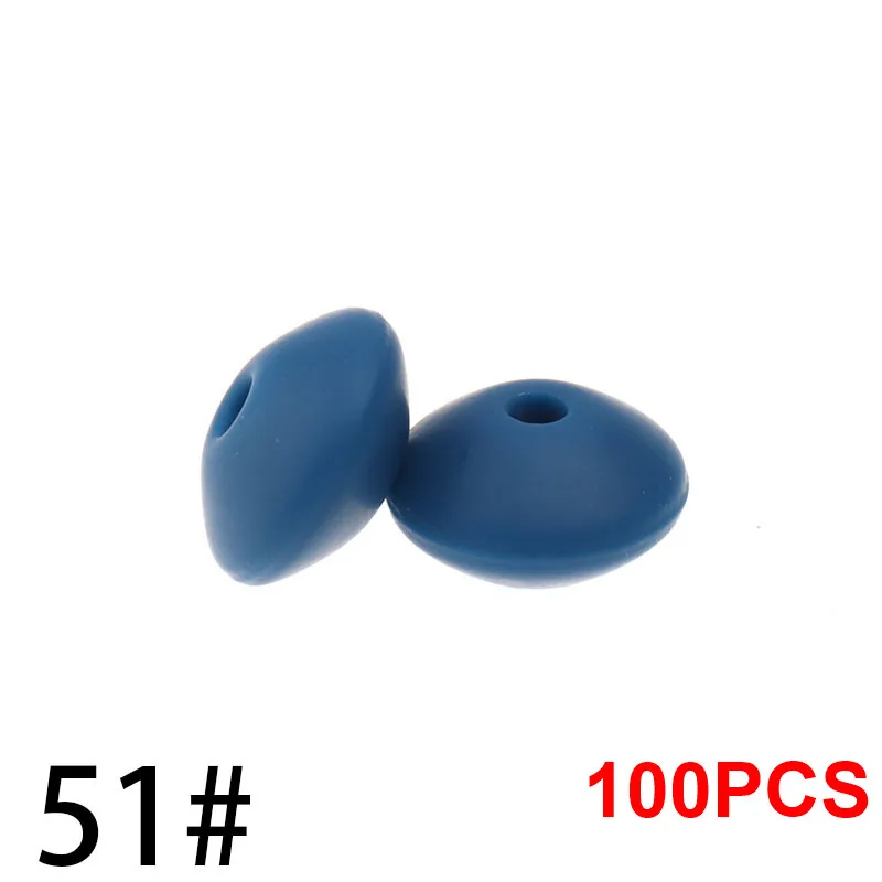 51 Sapphire 12 мм, 100 шт, детский прорезыватель, жемчужные силиконовые бусины, чечевица, BPA бесплатно, для детей, прорезыватель, ожерелье, браслет, сделай сам, очаровательные игрушки для кормления, уход - Цвет: 51 Sapphire