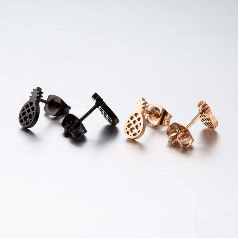 Yiustar Mini Unique Pineapple Earrings Studs for Women Rose Gold Stainless Steel Earring Jewelries Charms Fancy Fruit Earing