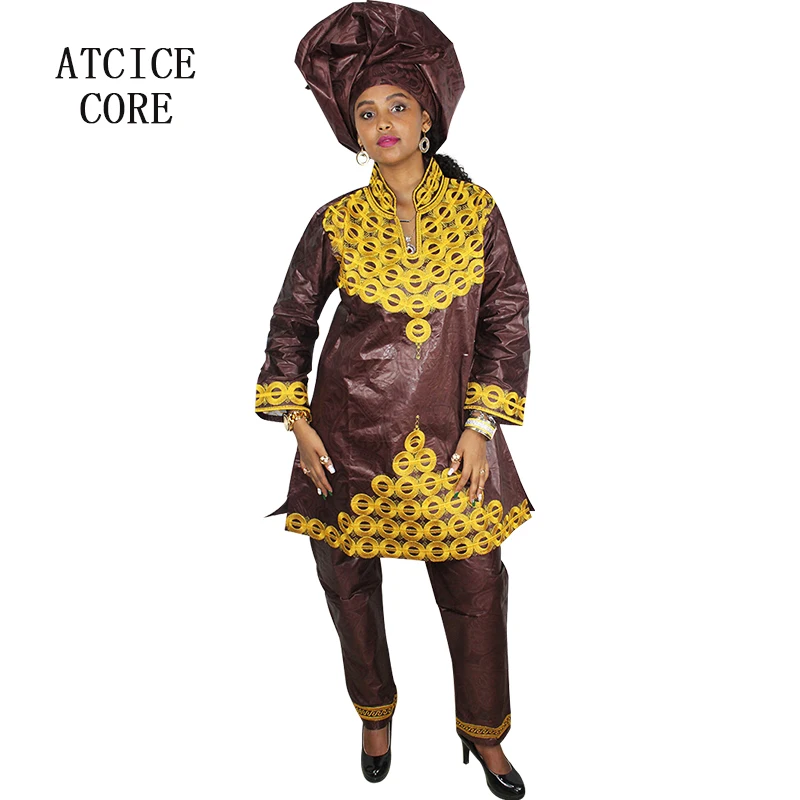 Африканские платья для женщин африканский Базен RICHE платье с вышивкой топ с брюками два шт один комплект DP107