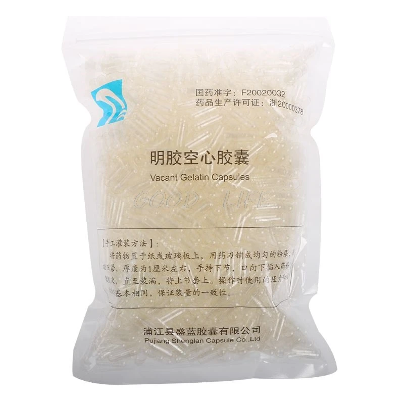 

1000Pcs Empty Hard Gelatin Capsule Size 0# Clear Kosher Gel Medicine Pill Vitamins Personal Health Care Pill Cases Splitters 1PC