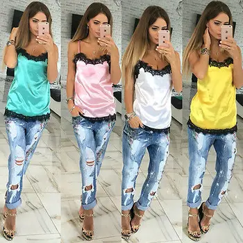 Fashion sexy Women solid camis Summer Casual lace patchwork Vest Top Sleeveless Tank Tops T-Shirt 2016 new fashion