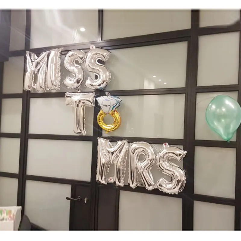 Новое свадебное украшение Mr Mrs Love воздушный шар для невесты, кольцо с бриллиантами, свадебный воздушный шар для вечеринки, украшения для вечеринки сделанные своими руками