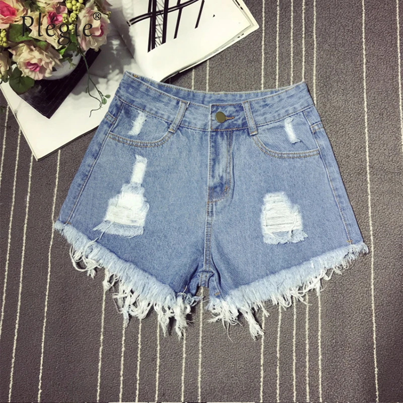 

Plegie Harajuku Denim Shorts Women Vintage Ripped Hole High Waist Shorts 5XL Plus Size Short Feminino Ropa Mujer Verano 2018