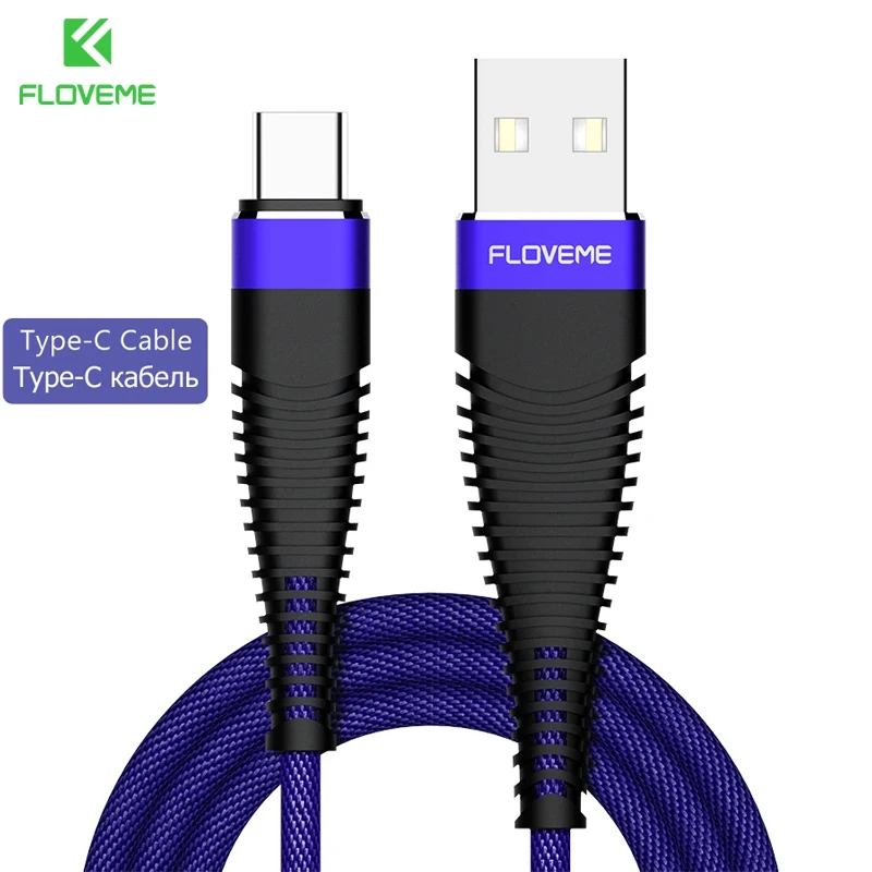 FLOVEME usb type-C кабель для samsung S10 S9 Plus Быстрая зарядка зарядное устройство для мобильного телефона USB C кабель для Xiaomi Redmi Note 7 8 Pro - Цвет: Type-C Blue