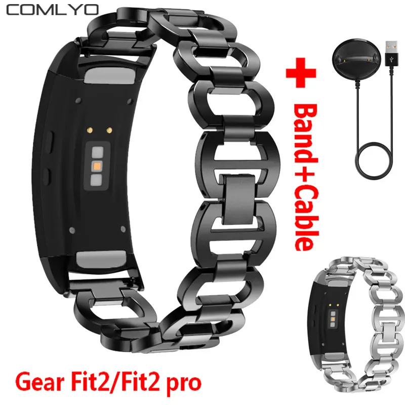 2 In1 COMLYO Stainless Steel Bracelet Strap for Samsung Gear Fit SM-R360 Wristband + USB Charger Cable Pro Band | Электроника
