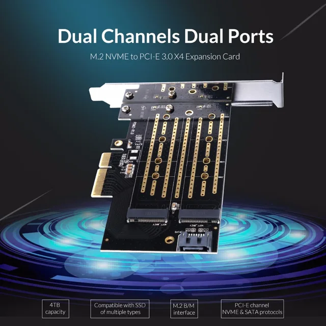 ORICO-tarjeta de expansión M.2 NVME a PCI-E 3,0 X4, canales duales, Compatibilidad de puertos, Canal PCI-E, protocolos NVME y SATA, 4TB Max ORICO-tarjeta de expansión M.2 NVME a PCI-E 3,0 X4, canales duales, Compatibilidad de puertos, Canal PCI-E, protocolos NVME y SATA, 4TB Max