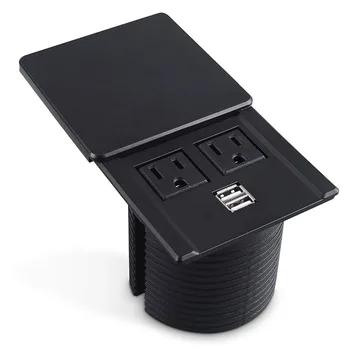 

2019 Desktop Power Grommet Data Center Desk Outlet Socket with 2 USB Ports Hidden Design (Black)