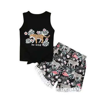 

2Pcs Toddler Kids Baby Girl Sleeveless T-shirt+Harem Shorts Clothes Set Outfits 1-6Y
