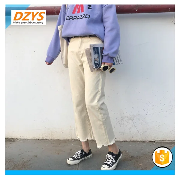 off white DZYS-ZF весенние женские свободные высокой талии свободные джинсы Широкие брюки прямые брюки - Цвет: off white