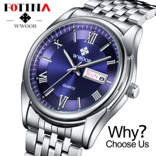 FOTINA Top Brand WWOOR Watch Men Day Date Stainless Steel Relojes Dress Men Clock Quartz Sport