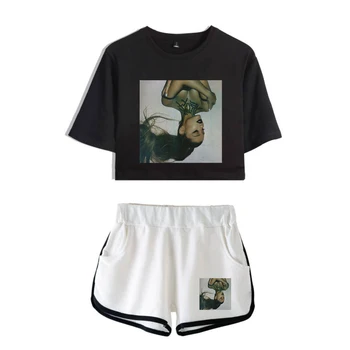 

Ariana Grande Ladies Printed Women Sets New Album Oversize Navel short sleeve and Short Pants O-neck Summer Set XXS-2XL