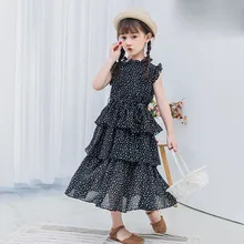Многослойное Повседневное платье для девочек; длинное летнее платье для девочек-подростков; коллекция года; шифоновое черное платье для малышей; детская одежда