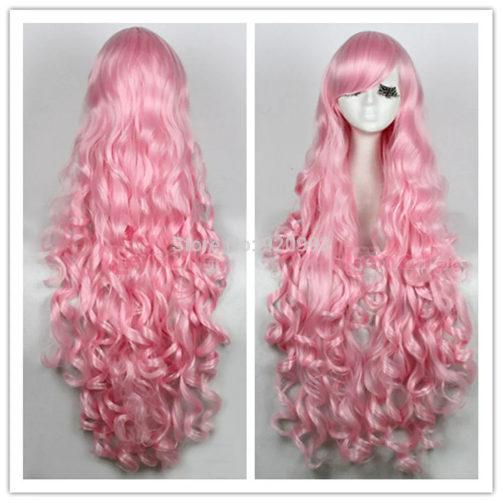 women's Hair full wigs WQ &Wholesale&>>100cm long Pink wave curly women