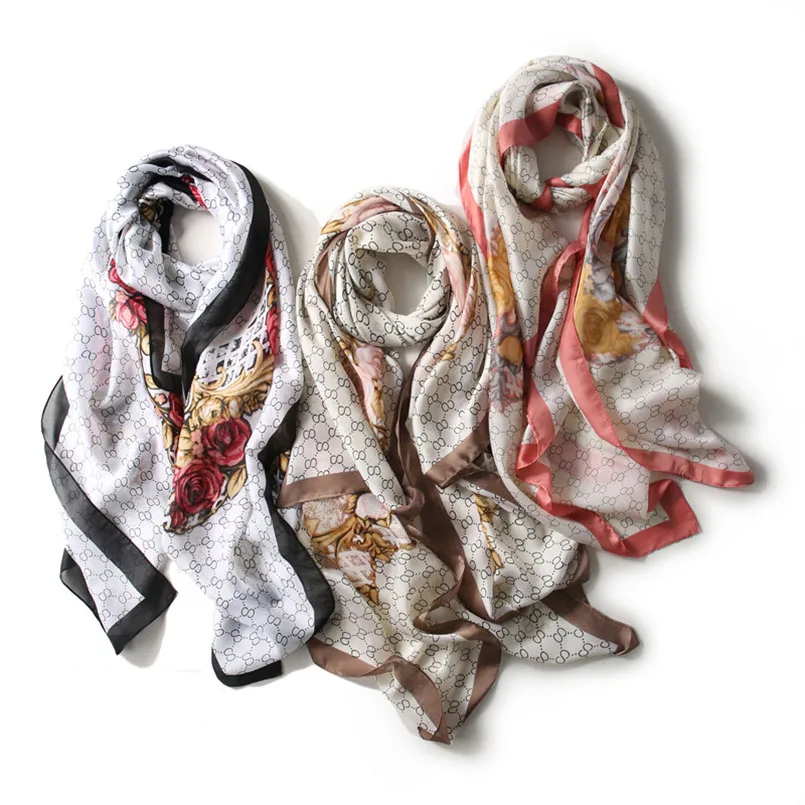 2018 Western Summer Rose Bandana Woman Scarf Spring Autumn Shawl Vintage Foulard Kerchief Poncho Hiija Beach Cover-up 90*180cm | Аксессуары