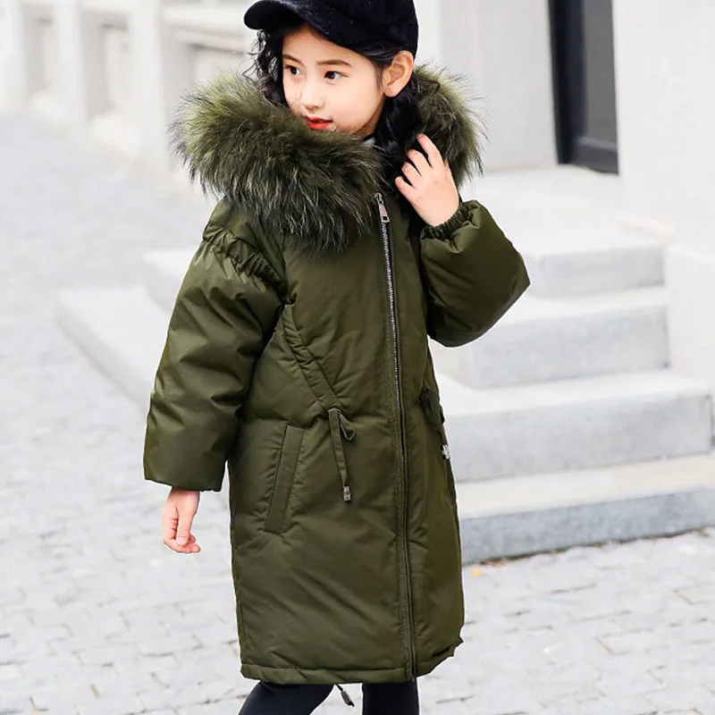 

big winter jackets girls black green brown down children coats and jackets fur hooded long warm thick duck down kids outerwear