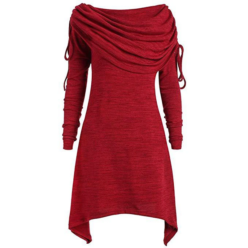 

Sweatshirt Women Solid Ruffled Collar X-Long Irregular Hem Slim Sweatshirts Streetwear Female