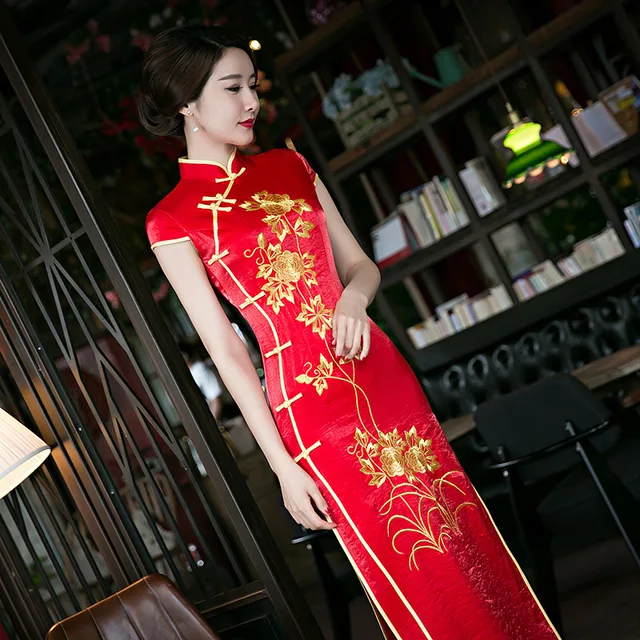 Long Qipao Female Cheongsam Party Dress 