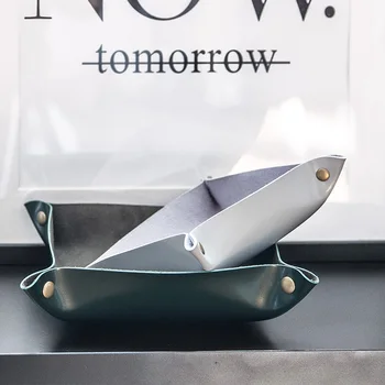 

Leather Square Table Storage Plate Scandinavia Nordic Elegant Luxury Jewelry Sundries Entrance Storage Tray Organizer Decor