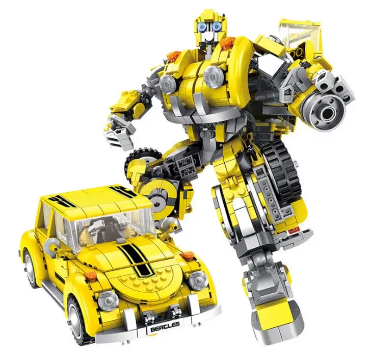

Superhero Transformation Robot Yellow Car Model Building Blocks Compatible with LegoINGlys Bumblebee Figures Bricks For Children