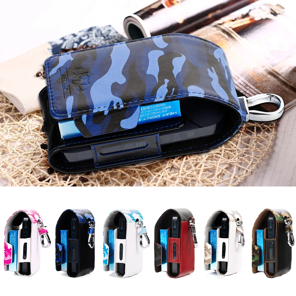 

For IQOS Case Camouflage PU Leather Flip Cover Flamingo Logo Electronic Cigarette Storage Box Clip On Hangable E-Cigarette Bags