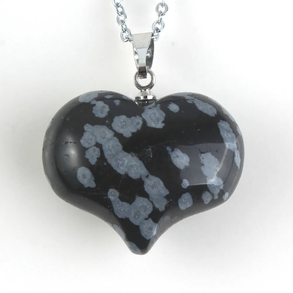 Natural Gnergy Gemstone~ Silver Plated Natural Rock Cryatal Rose Pink Quartz Opalite Opal Black Agates Love Heart Stone Pendant Women Men Jewelry 10 AA00201023709a