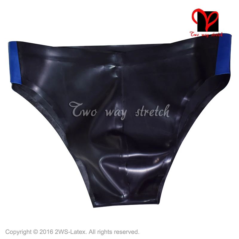 Latex Underwear with stripes low waist black and blue Rubber panty pants briefs shorts underpants bottoms KZ-134
