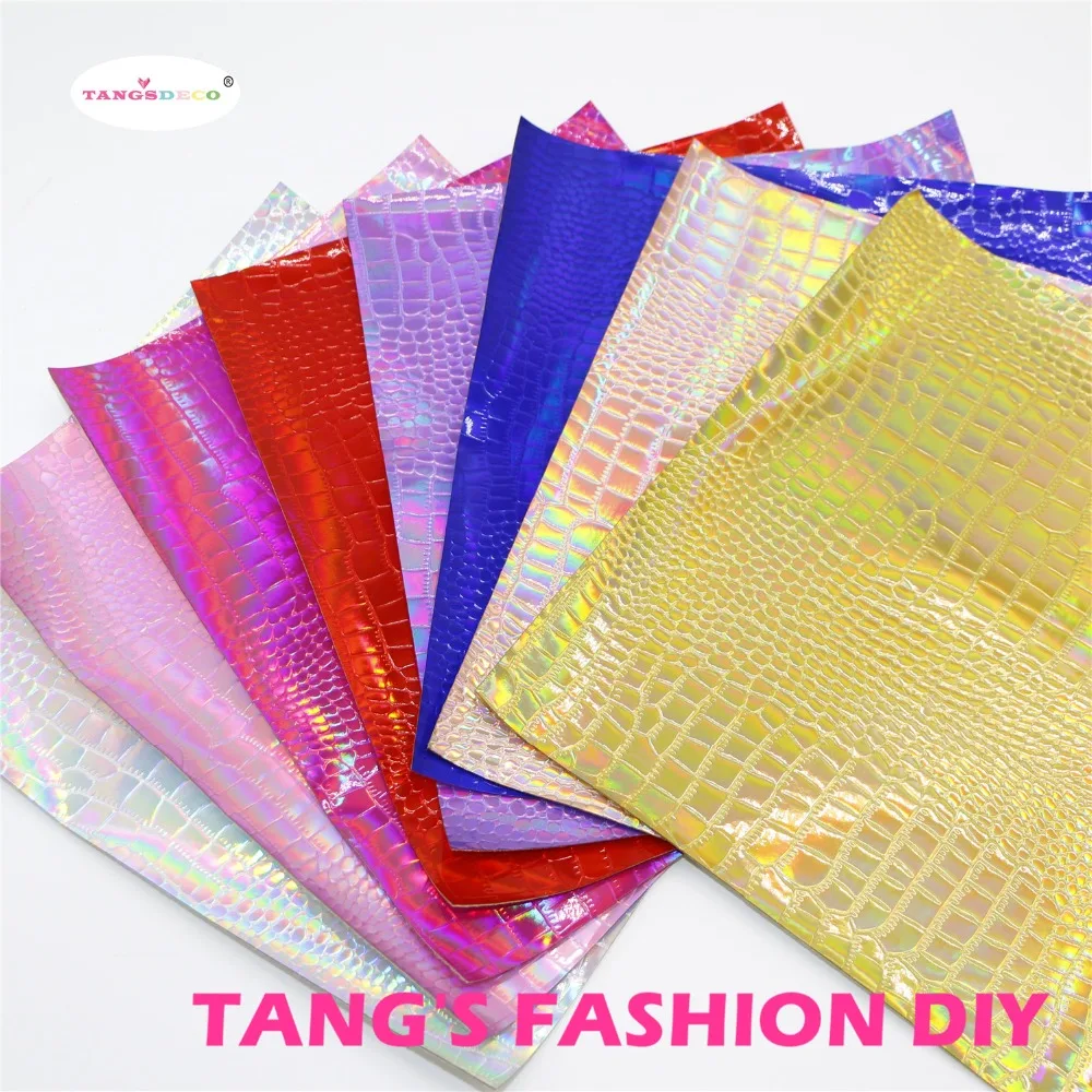 24PCS---20X22CM DIY Hair Bow Material Laser Color Crocodile Skin PU Synthetic Faux Leather | Дом и сад