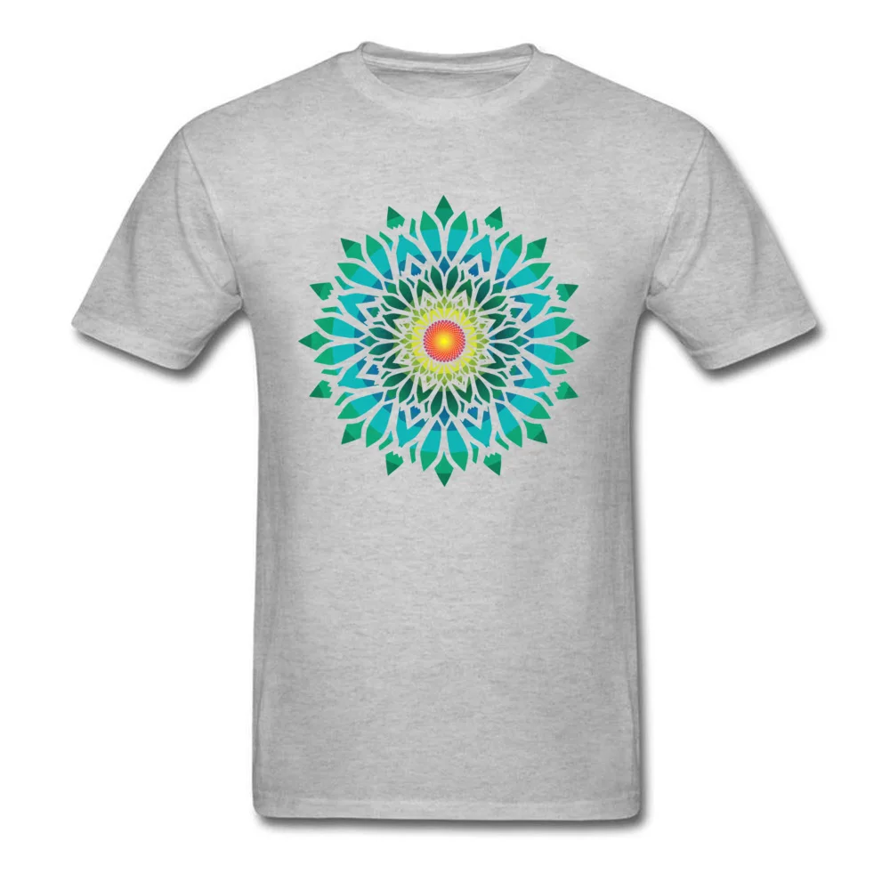 All Cotton Male Short Sleeve Blooming Sun Flower Mandala Top T-shirts Custom Tops Tees Fitted Casual O-Neck T Shirt Blooming Sun Flower Mandala grey