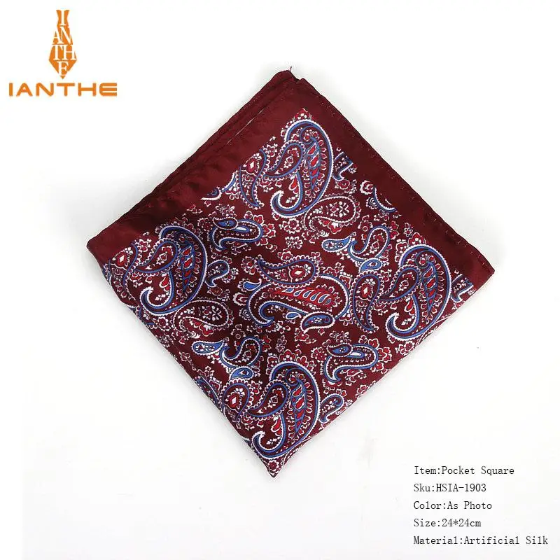 Для мужчин платок Винтаж Пейсли Print Pocket Square полиэстер, шелк, мягкий платки Свадебная вечеринка Бизнес груди Полотенца Hanky подарок - Цвет: IA1903