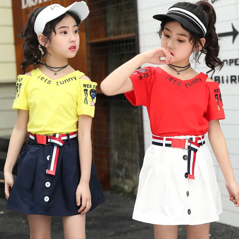 

kids clothes 4-12 years Girls summer suit 2019 new fashion girls suit cotton T-shirt mini A-line skirt children's suit