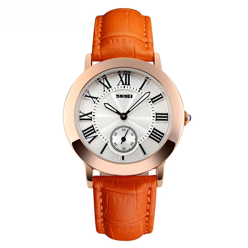 SKMEI женские кварцевые часы женские часы из натуральной кожи ремешок водонепроницаемые часы Montre Femme Reloj Mujer наручные часы 1083 - Цвет: orange