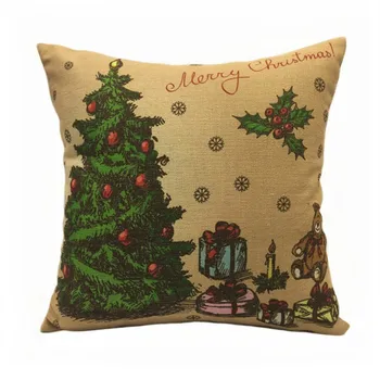 

Free Shipping Christmas Tree Cushion Gift Digital Print Faux Linen Home Decorative Holiday Festival Pillow Case 45 x 45 cm