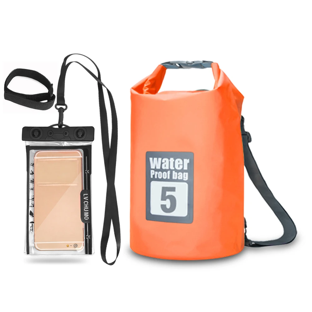 5L/10L/15L/20L водонепроницаемая сумка для плавания, плавающий рюкзак с 6,3 '', чехол для телефона, водонепроницаемая сумка для каякинга, рафтинга - Цвет: Orange 5L