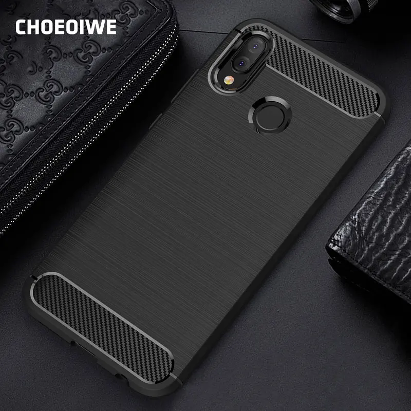CHOEOIWE Fitted Case for Huawei P20 Lite Carbon Fiber Armor Full Soft Cover Silicone Covers P20lite Plus Pro |