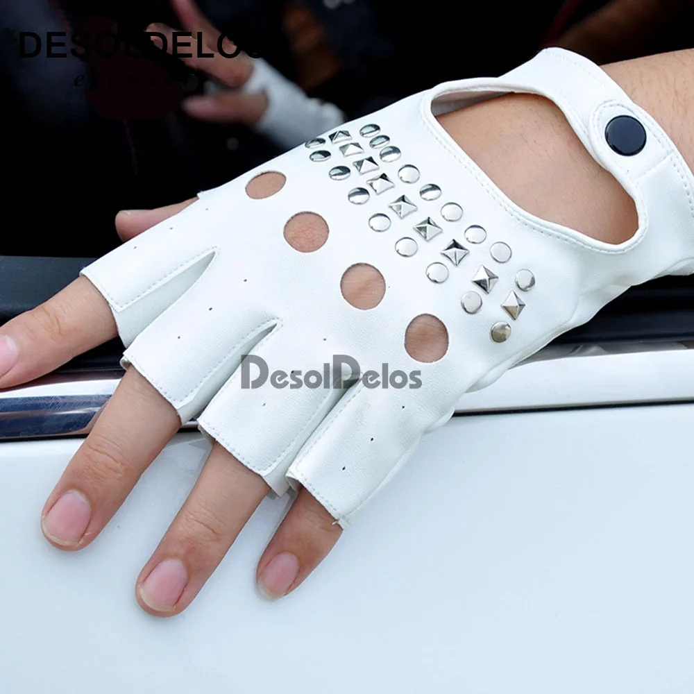 Модные женские модные перчатки с полупальцами для вождения, 1 пара, перчатки без пальцев из искусственной кожи, черные женские варежки Luvas R004 - Цвет: R003 white