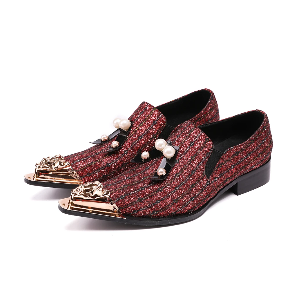 Zapatilla Hombre Red Men Wedding Party Shoes Genuine Leather Glitter