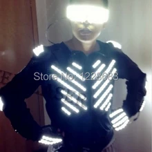 Новое поступление модный легкий костюм с пальто перчатки очки для Одежда со светодиодами костюм робота со светодиодами