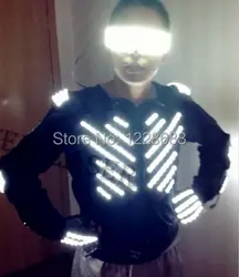 Бесплатная доставка Новое поступление Мода свет костюм с пальто перчатки Очки для LED Костюмы LED робот костюм